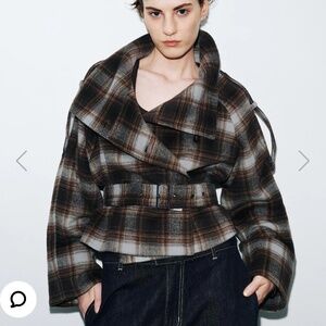 Urban revivo PLAID WOOL BLEND CROPPED JACKETS